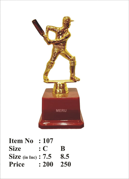 Gold Cricket Trophy with Batsman
