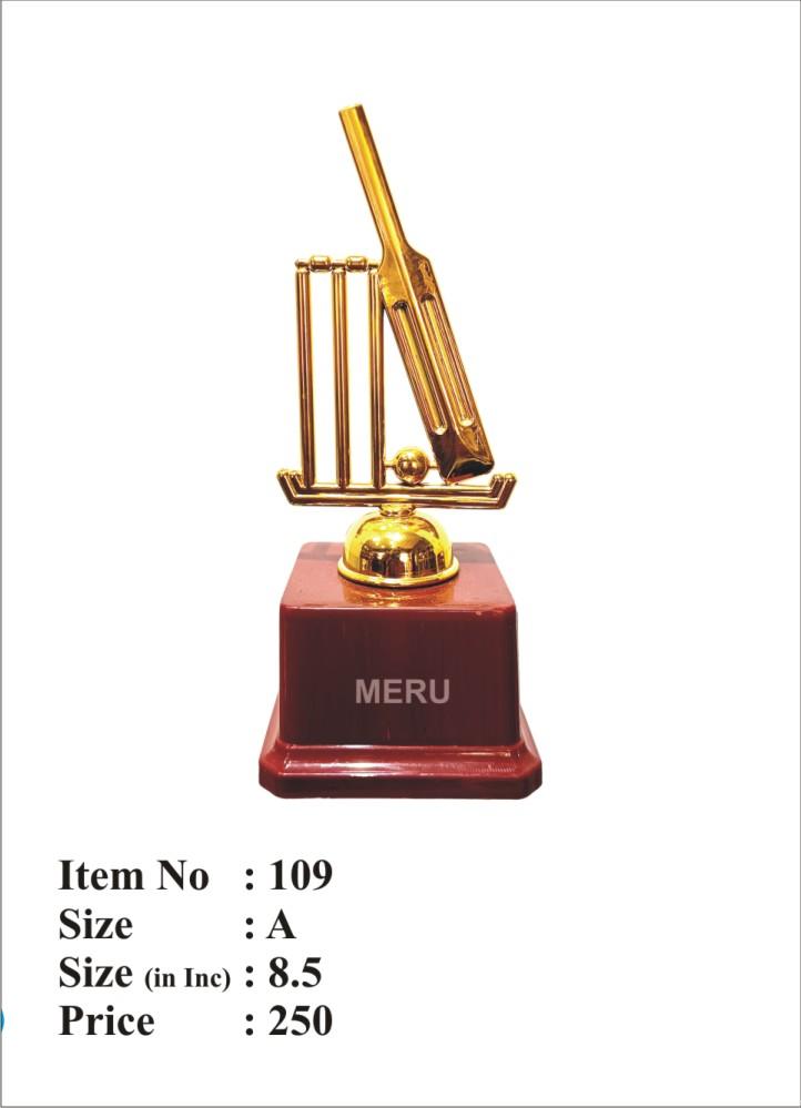 Golden cricket bat and wickets trophy
