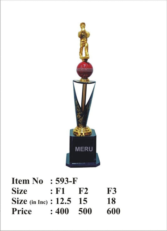 Golden batsman on cricket ball trophy
