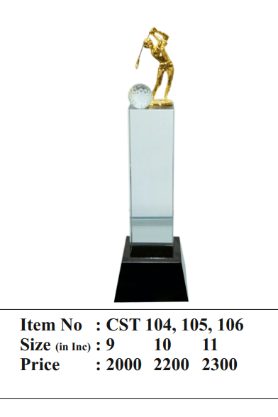 Golf trophy with a gold golfer figure on a white background