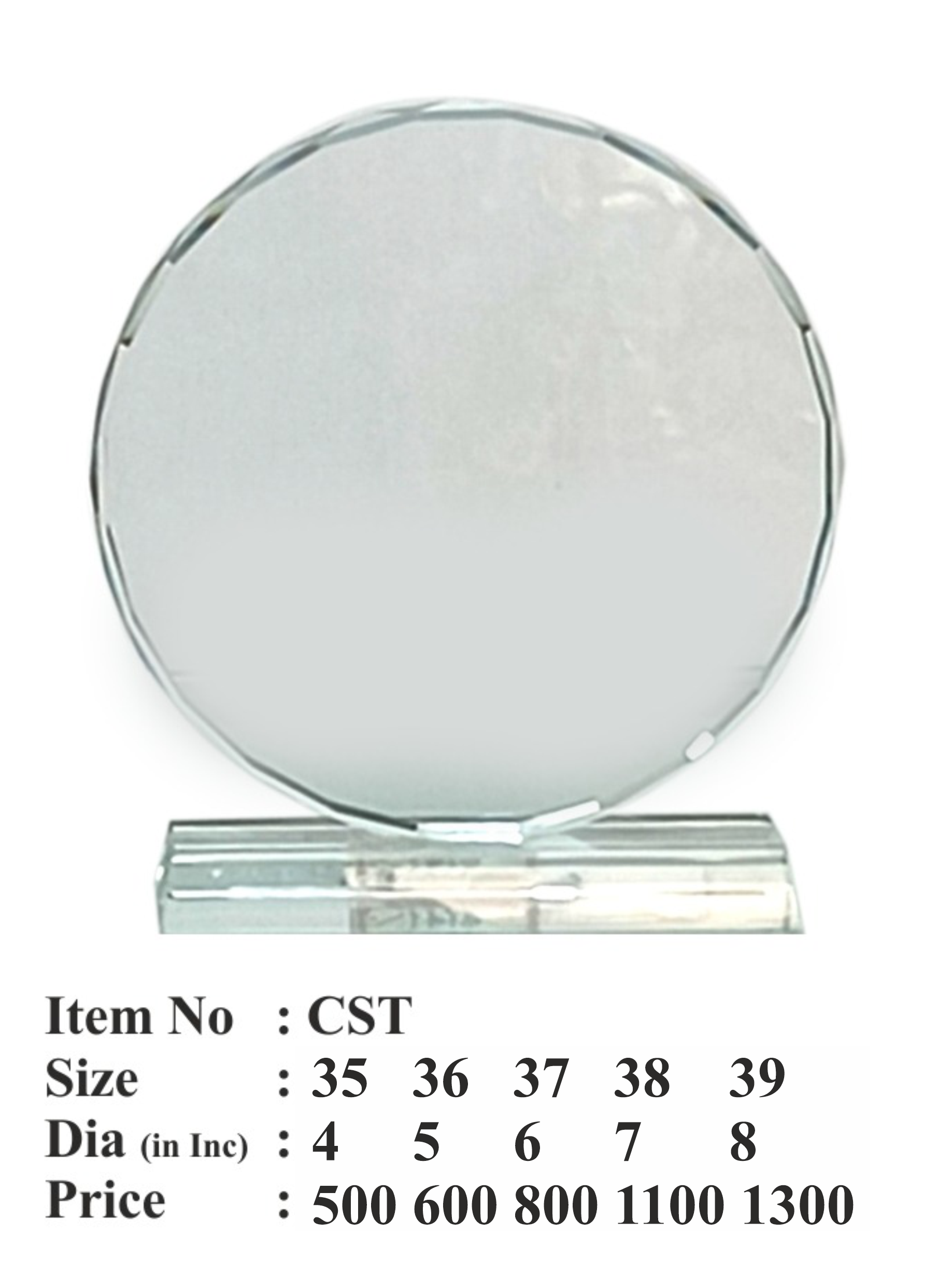 Clear circular crystal trophy on a rectangular base. A perfect award for academic awards; employee recognition; or any special achievement.