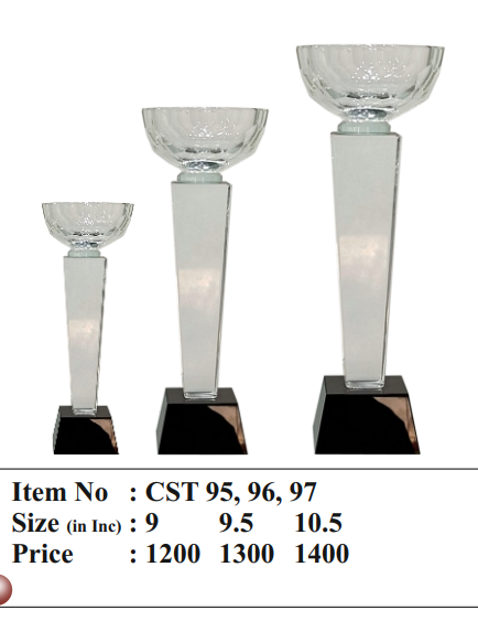 Close-up of a faceted crystal trophy