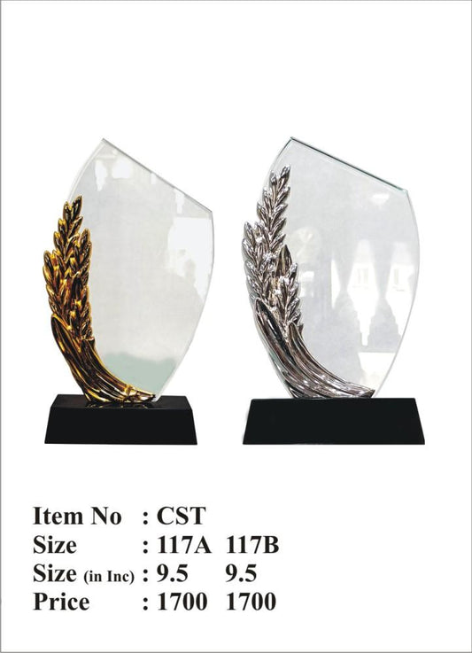 Crystal corporate trophy with wheat design