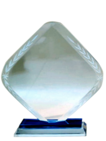 Diamond-shaped crystal trophy; perfect for corporate awards and recognition.