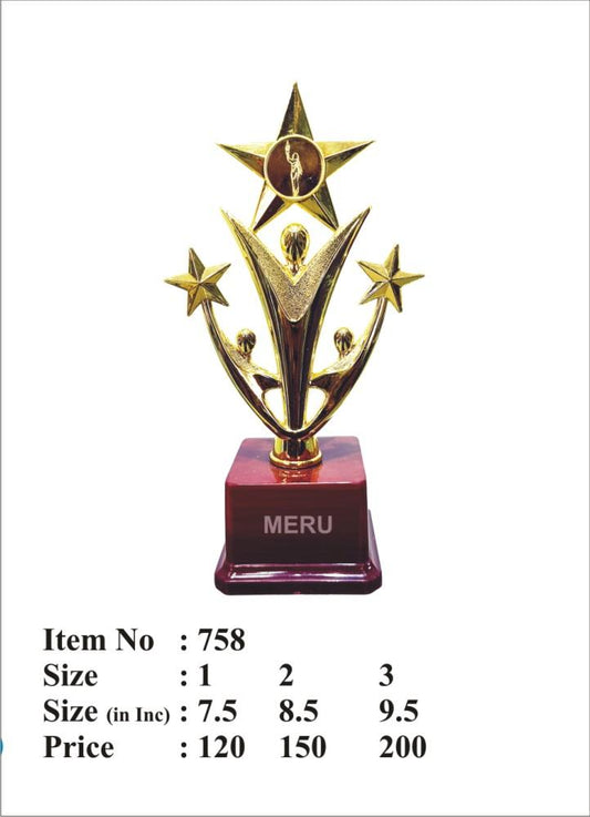 Gold star teamwork fibre trophy award on maroon base 758.