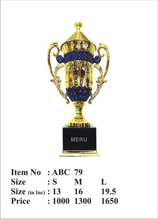 Gold and blue fibre trophy award.