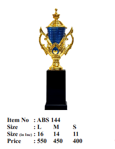 Blue and gold fiber trophy for corporate and sports recognition.