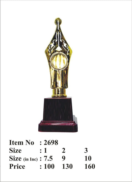 Gold Fiber Trophy with Pen Nib Design