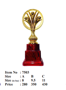 Gold and maroon fiber trophy symbolizing achievement and recognition.