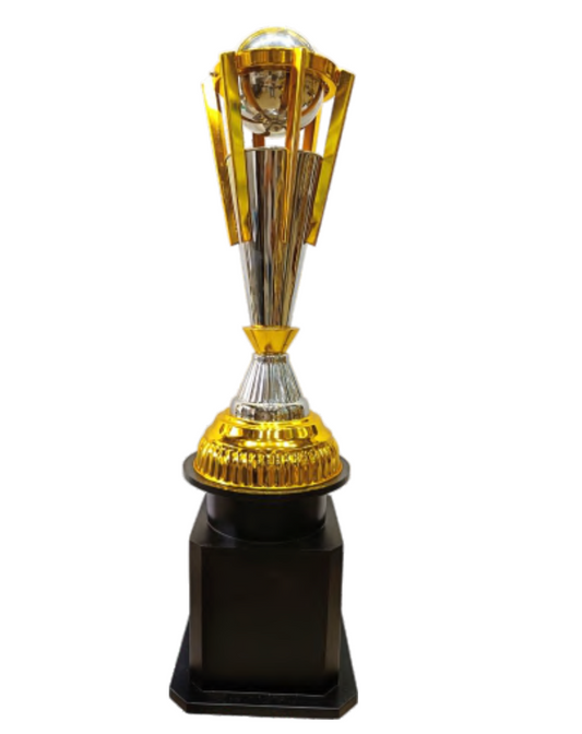 Gold and black trophy on a white background