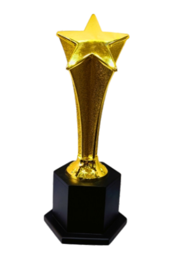 Gold star trophy on a black base. Perfect for awards and recognition. Symbolizes achievement and excellence.