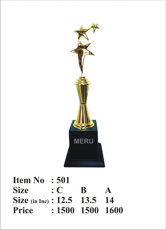Gold star award trophy on a black base. Ideal for awards and recognition.