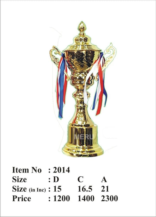 Gold metal award trophy with ribbons
