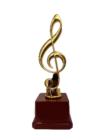 Elegant Fiber Trophy showcasing a gold treble clef; ideal for musical achievement awards.