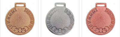Gold; silver; and bronze Olympic-style medals for awards and recognition.