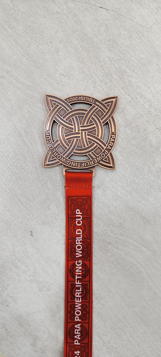Bronze Para Powerlifting Medal with Red Lanyard