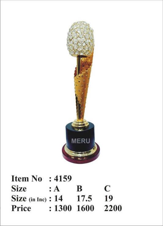 Close-up of a premium crystal gold award trophy