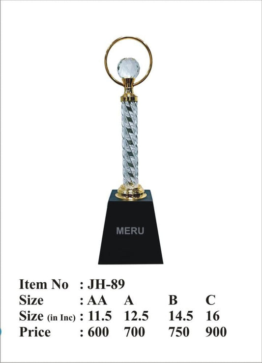 Elegant Crystal Glass Trophy with Gold Ring