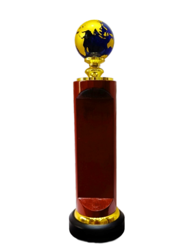 Trophy with a globe on top on a white background