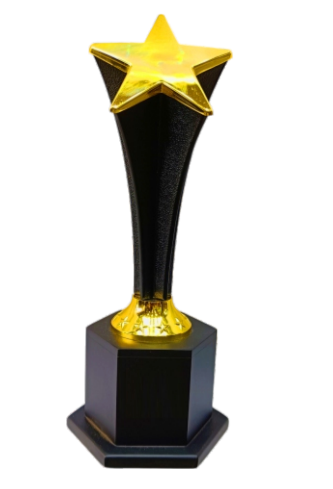 Gold star award trophy for excellence in academics; sports; or corporate achievements.