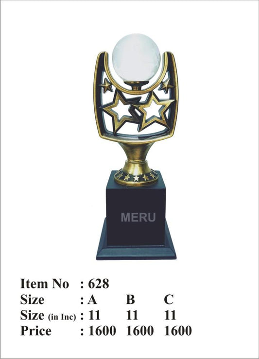 Gold and black premium star globe trophy with frosted glass globe. Perfect for academic awards and corporate awards.