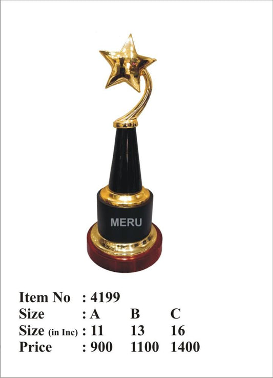 Gold star trophy on a black and gold base. Perfect for awards and recognition.