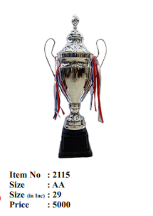 Silver trophy with ribbons on a white background