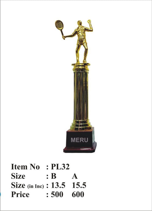 Gold tennis trophy award