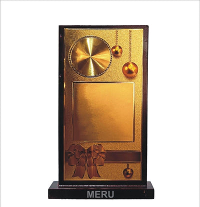 Elegant wooden trophy with gold accents; perfect for employee recognition.