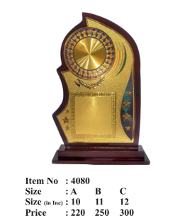 Elegant wooden memento with gold plate; ideal for corporate awards and employee recognition.