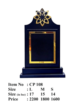 Wooden memento with gold floral accent and navy blue finish. Perfect for appreciation award or employee recognition.